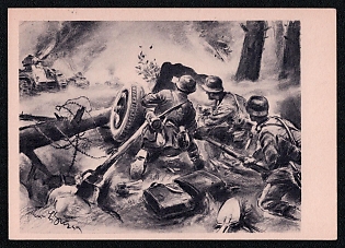 1943 'German Pak Repulses a Tank Attack', Infantry Wehrmacht Army Military, Third Reich Nazi Propaganda Postcard