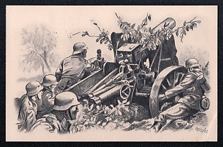 1940 'Infantry Gun in Firing Position', Infantry Wehrmacht Army Military, Third Reich Nazi Propaganda Postcard