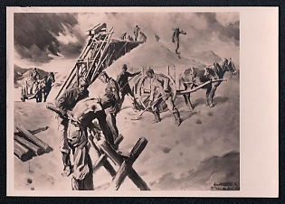 1944 'Construction of a Battery Station on the Atlantic Wall after an Oil Painting by Prof. Gerstenbrand. Rad - Art Show 1944 Prague', Infantry Wehrmacht Army Military, Third Reich Nazi Propaganda Postcard