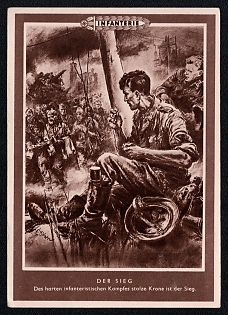 1933-1945 'Victory the Proud Crown of the Tough Infantry Fight is Victory', Infantry Wehrmacht Army Military, Third Reich Nazi Propaganda Postcard