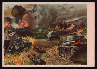 1933-1945 'Tanks and Stuka in Attack After', Infantry Wehrmacht Army Military, Third Reich Nazi Propaganda Postcard