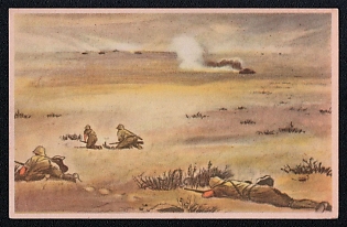 1933-1945 'German and Italian Troops are Attacked by British Tanks in the Desert. Only Those Who Know the Desert Area Can Appreciate the Difficulties that Need to be Overcome Here', Infantry Wehrmacht Army Military, Third Reich Nazi Propaganda Postcard