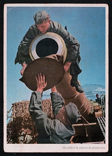 1933-1945 'On Enlève La Calotte De Protection', Infantry Wehrmacht Army Military, Third Reich Nazi Propaganda Postcard