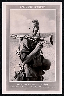 1933-1945 'Forever Young Infantry Despite All the Hardships - He Laughs Grenadier with His Light Machine Gun', Infantry Wehrmacht Army Military, Third Reich Nazi Propaganda Postcard