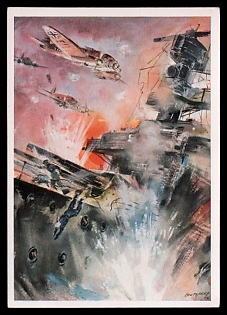 1933-1945 'Bombing Raid on Enemy Warship', Military Aircraft Air Force Luftwaffe, Third Reich Nazi Propaganda Postcard