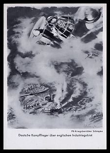 1933-1945 'German Fighter Pilots Over an English Industrial Area', Military Aircraft Air Force Luftwaffe, Third Reich Nazi Propaganda Postcard
