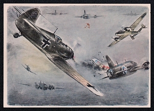 1933-1945 'A Hunter Attacks', Military Aircraft Air Force Luftwaffe, Third Reich Nazi Propaganda Postcard