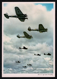 1933-1945 'He 111 on Combat Mission', Military Aircraft Air Force Luftwaffe, Third Reich Nazi Propaganda Postcard