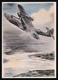 1933-1945 'Flying Boat Do 18 on a Coastal Flight', Military Aircraft Air Force Luftwaffe, Third Reich Nazi Propaganda Postcard