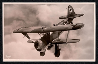 1933-1945 'Our Luftwaffe Single-Seater Dive Bomber Hs 123 Prepares to Dive', Military Aircraft Air Force Luftwaffe, Third Reich Nazi Propaganda Postcard