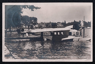 1927 'Konstanz, City Garden with Jetty', Military Aircraft Air Force Luftwaffe, Third Reich Nazi Propaganda Postcard