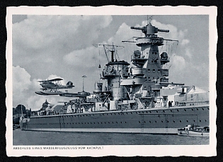 1933-1945 'Shooting Off a Seaflane From the Catapult', Navy Ships Deutsche Marine, Third Reich Nazi Propaganda Postcard