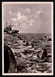 1933-1945 'Netlayer Laying a Barrier to Prevent Enemy Submarines from Penetrating', Navy Ships Deutsche Marine, Third Reich Nazi Propaganda Postcard