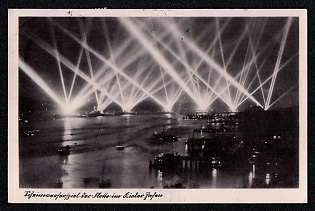 1940 'Spotlight Show of the Fleet in the Port of Kiel', Navy Ships Deutsche Marine, Third Reich Nazi Propaganda Postcard