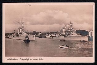 1940 'Wilhelmshaven. Warships in the Big Harbor', Navy Ships Deutsche Marine, Third Reich Nazi Propaganda Postcard
