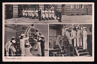1933-1945 'March Out, Lessons at the Searchlight, in the Machine Hall', Sailors Navy Ships Deutsche Marine, Third Reich Nazi Propaganda Postcard