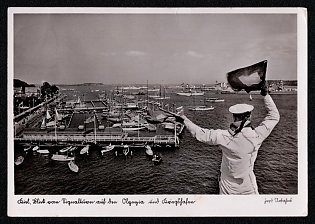 1933-1945 'Introductory View from the Signal Horn on the Olympia and Seebafen', Sailors Navy Ships Deutsche Marine, Third Reich Nazi Propaganda Postcard