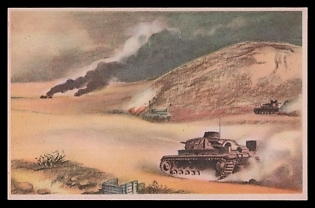 1933-1945 'Tanks in Africa Advancing in Hilly Combat Terrain', Tank Armored Forces Panzerwaffe, Third Reich Nazi Propaganda Postcard