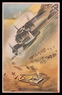 1933-1945 'A Small Fort on the Libyan Border is Attacked by German Aircraft. Such a Base, Cut Off from the Environment for Hundreds of Kilometers, is of Great Military Importance', Tank Armored Forces Panzerwaffe, Third Reich Nazi Propaganda Postcard