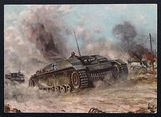 1933-1945 'War Victims Wall Calendar of the National Socialist War Victims Care. Assault Guns in Attack in Russia', Tank Armored Forces Panzerwaffe, Third Reich Nazi Propaganda Postcard