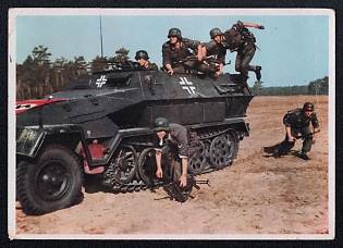 1943 'Tanks Make World History in Our Fast Troops. Figure 6: Where the Mission Requires it, the Panzergrenadiers Dismount to Fight on Foot. They Provide Effective Assistance in Preparing for a Tank Attack. Obstacles are Cleared Away and the Way for The Tanks to Launch a Major Attack is Cleared', Armored Vechicles Army Military, Third Reich Nazi Propaganda Postcard
