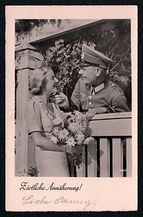 1933-1945 'Tender Approach!', Soldiers and Civils, Third Reich Nazi Propaganda Postcard