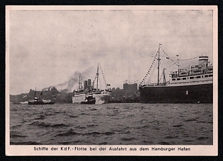 1937 'Ships of the Kd F. Fleet Leaving the Port of Hamburg', Civil Navy, Third Reich Nazi Propaganda Postcard