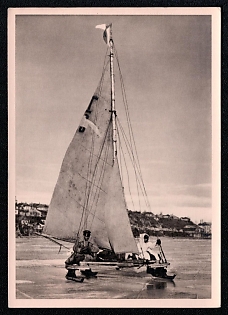 1933-1945 'Our Wehrmacht Ice Sail Patrol in the East. Photo: -War Reporter Möbius Published in Agreement with the -Hauptamt', Civil Navy, Third Reich Nazi Propaganda Postcard