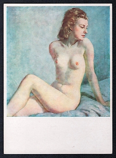 1933-1945 'Munich - House of German Art. Wilhelm Hempfing - Sitting Blonde', Nude Art, Third Reich Nazi Propaganda Postcard