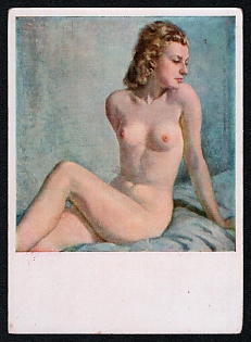 1933-1945 'Munich - House of German Art. Wilhelm Hempfing - Sitting Blonde', Nude Art, Third Reich Nazi Propaganda Postcard