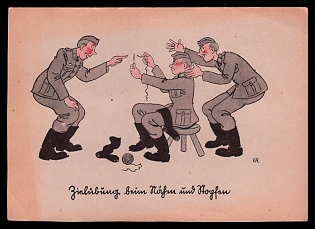 1933-1945 'Drawing: Erwin Rechnerberg', Caricature, Third Reich Nazi Propaganda Postcard
