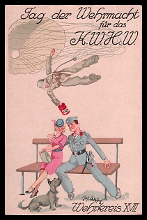 1933-1945 'Wehrmacht Day for the K.W.H.W. Military District XVII', Caricature, Third Reich Nazi Propaganda Postcard