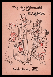 1942 'Wehrmacht Day for the K.W.H.W. Military District XVII', Caricature, Third Reich Nazi Propaganda Postcard