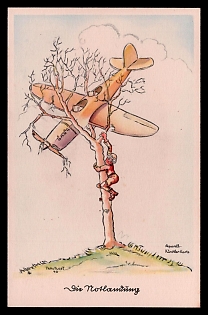 1933-1945 'Series: Aviators - Humor 30 Artist Drawings of Active Aviators', Caricature, Third Reich Nazi Propaganda Postcard