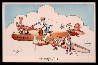 1933-1945 'Series: Aviators - Humor 30 Artist Drawings of Active Aviators', Caricature, Third Reich Nazi Propaganda Postcard