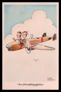 1933-1945 'Series: Aviators - Humor 30 Artist Drawings of Active Aviators', Caricature, Third Reich Nazi Propaganda Postcard