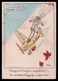1933-1945 'Series: Aviator Humor 40 Watercolor Artist Drawings of Active Aviators', Caricature, Third Reich Nazi Propaganda Postcard