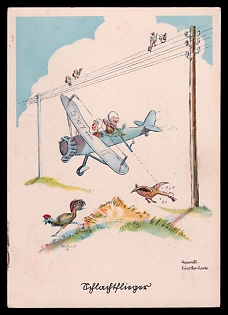 1933-1945 'Series: Aviator Humor 40 Watercolor Artist Drawings of Active Aviators', Caricatur,e Third Reich Nazi Propaganda Postcard
