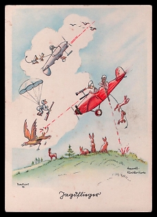 1933-1945 'Series: Aviator Humor 40 Watercolor Artist Drawings of Active Aviators', Caricature, Third Reich Nazi Propaganda Postcard