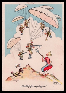 1933-1945 'Series: Aviator Humor 40 Watercolor Artist Drawings of Active Aviators', Caricature, Third Reich Nazi Propaganda Postcard