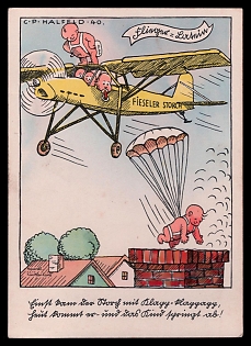 1933-1945 'Series: Aviator Humor 40 Watercolor Artist Drawings of Active Aviators', Caricature, Third Reich Nazi Propaganda Postcard
