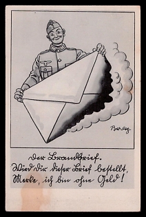 1940 'If This Letter is Ordered, Notice, I'm Without Money!', Caricature, Third Reich Nazi Propaganda Postcard