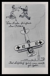 1933-1945 'Mikit Runs Away From Love. The Air Hole Senses Too Late', Caricature, Third Reich Nazi Propaganda Postcard