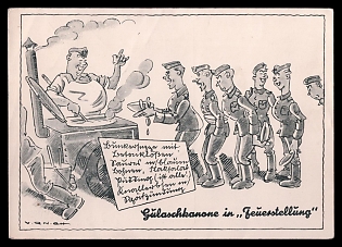 1942 'Goulash Cannon in Firing Position', Caricature, Third Reich Nazi Propaganda Postcard