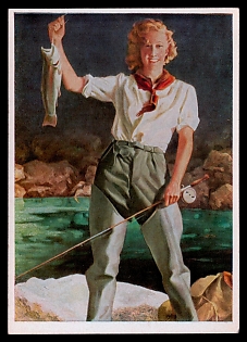 1933-1945 'Munich, House of German Art. Jul. U Engelhardt Sport Fisherman', Caricature, Third Reich Nazi Propaganda Postcard