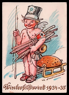 1934-1935 'Winter Filfswerk', Caricature, Third Reich Nazi Propaganda Postcard