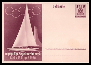 1936 'Olympic Sailing Competitions Kiel, August 4-14, 1936', Postal Stationery, Third Reich Nazi Propaganda Postcard