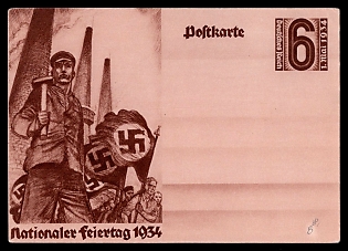 1934 'National Holiday', Postal Stationery, Third Reich Nazi Propaganda Postcard