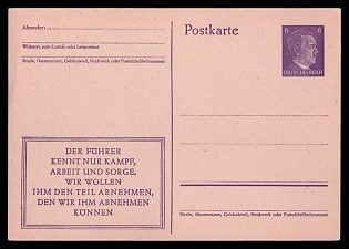 1933-1945 'The Leader Knows Only Fight, Work and Care. We Want to Take the Part that We Take from Him', Postal Stationery, Third Reich Nazi Propaganda Postcard