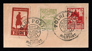 1919-20 Czechoslovak Legion in Siberia, complete set of legion stamps on piece with 'Polni Posta' cancellation